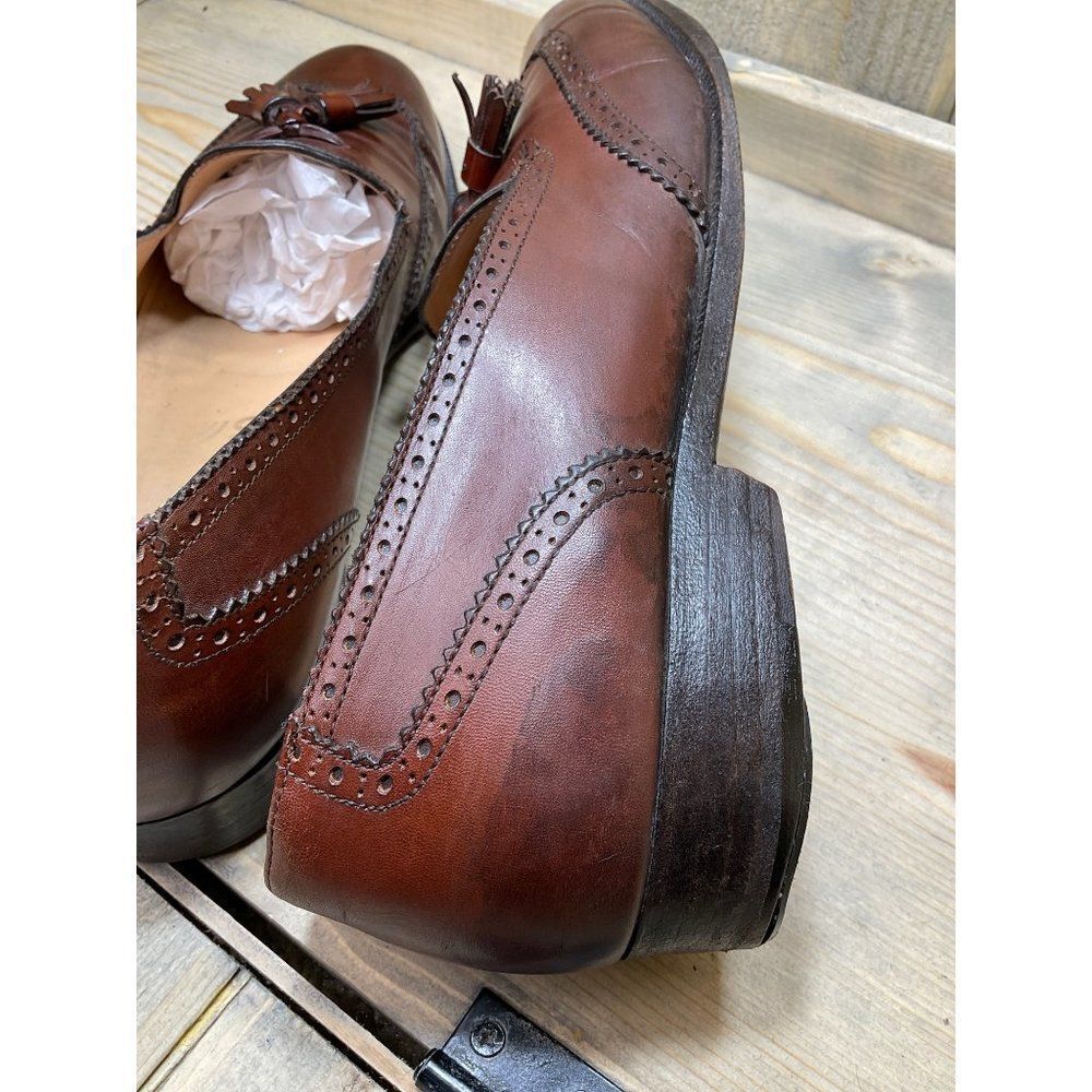 SALVATORE Ferragamo Slip On Kiltie Tassels Shoes Men’s 10.5 B Brown Italy - Picture 8 of 11